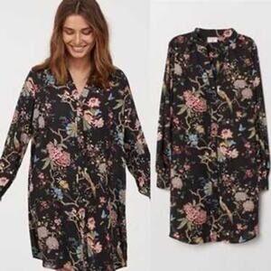 GP & J Baker x H&M Oriental Bird Floral Print Sheer Shirt Dress Black Size 2